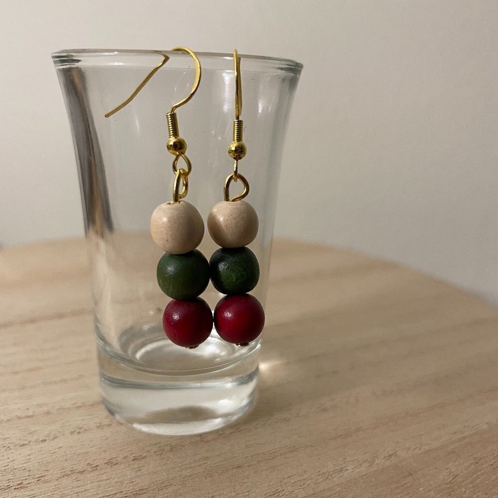 Simple Christmas Wooden Beaded Earrings